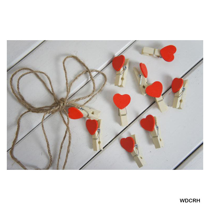 MG Traders Clip Wooden Design Clip Pkt Red Heart (Wdcrh)  (Pack of 4)