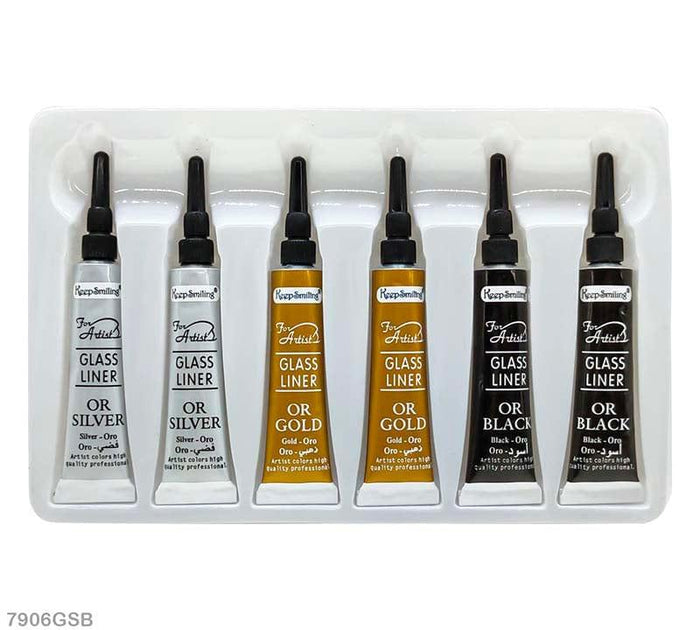Premium Glass Liner l Gold, Silver & Black l 6Pc (2 each ) l 12 ml