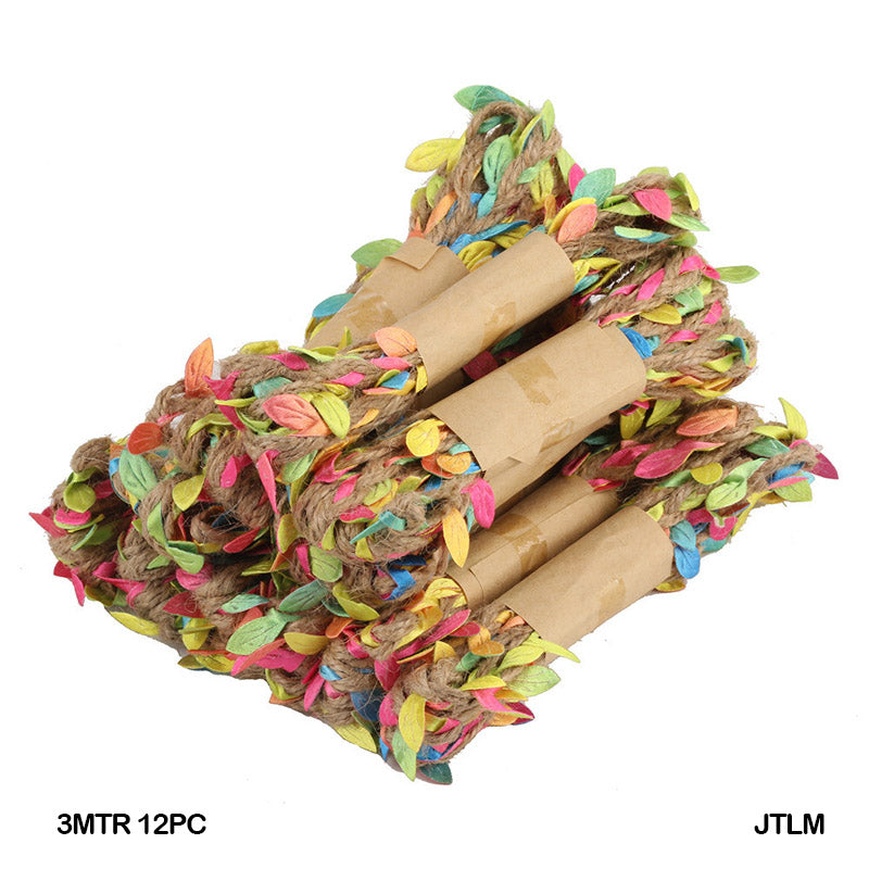 MG Traders Craft Threads & Pearl Lace Jute Thread Leaf Multi 3Mtr 12Pc (Jtlm)