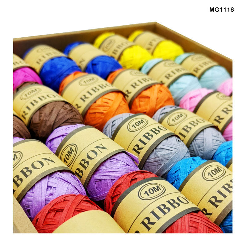 MG Traders Craft Threads & Pearl Lace Paper Ribbon 10Mtr (24Pcs/Box) (Mg1118)