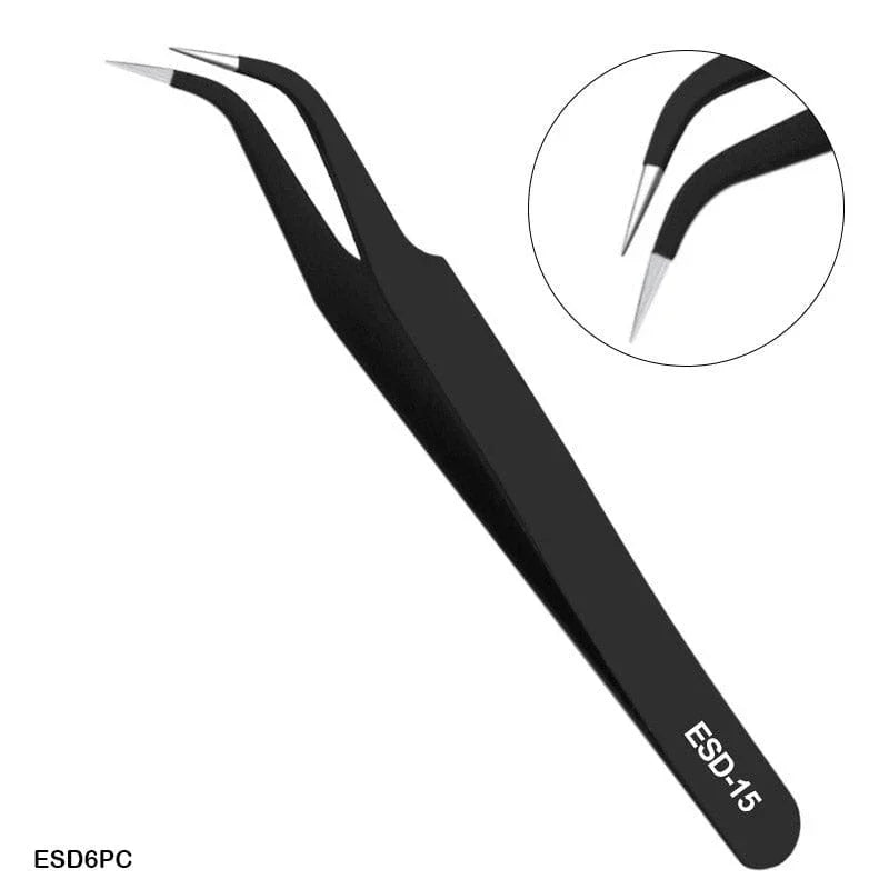 MG Traders Craft Tools Esd6Pc Tweezer Stainless Steel Black 6Pc