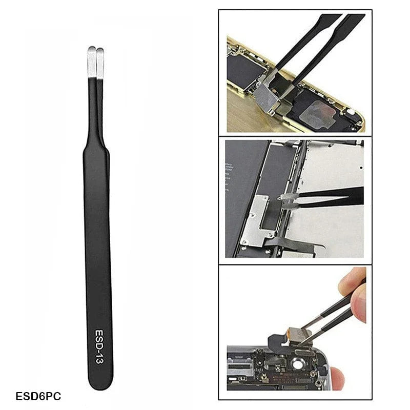MG Traders Craft Tools Esd6Pc Tweezer Stainless Steel Black 6Pc