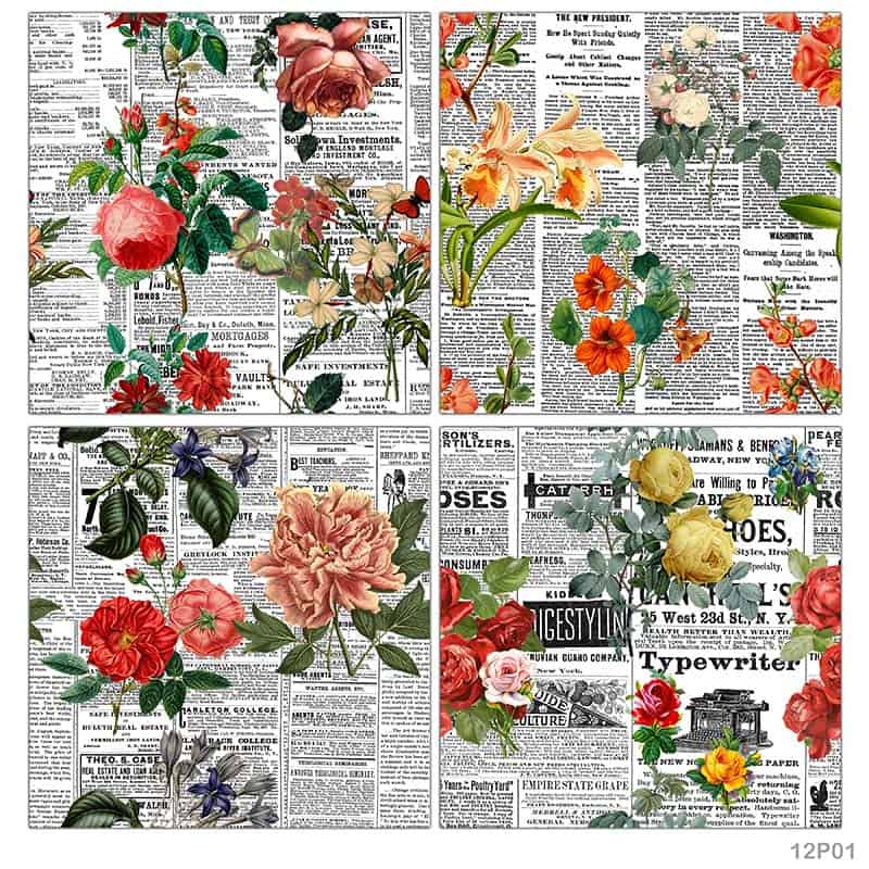 MG Traders Scrapbook 12X12 Paper Pack Floral News Print (12P01)