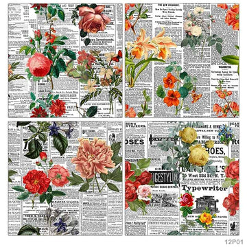 12X12 Paper Pack Floral News Print (12P01)