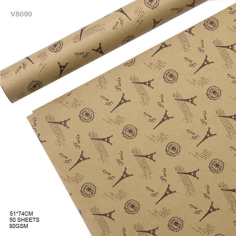 MG Traders Designed Paper Packing Paper Vintage Style V8090 51*74Cm 50 Sheets