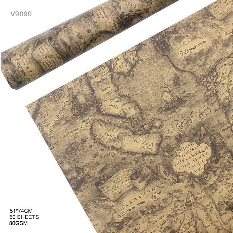 MG Traders Designed Paper Packing Paper Vintage Style V9090 51*74Cm 50 Sheets