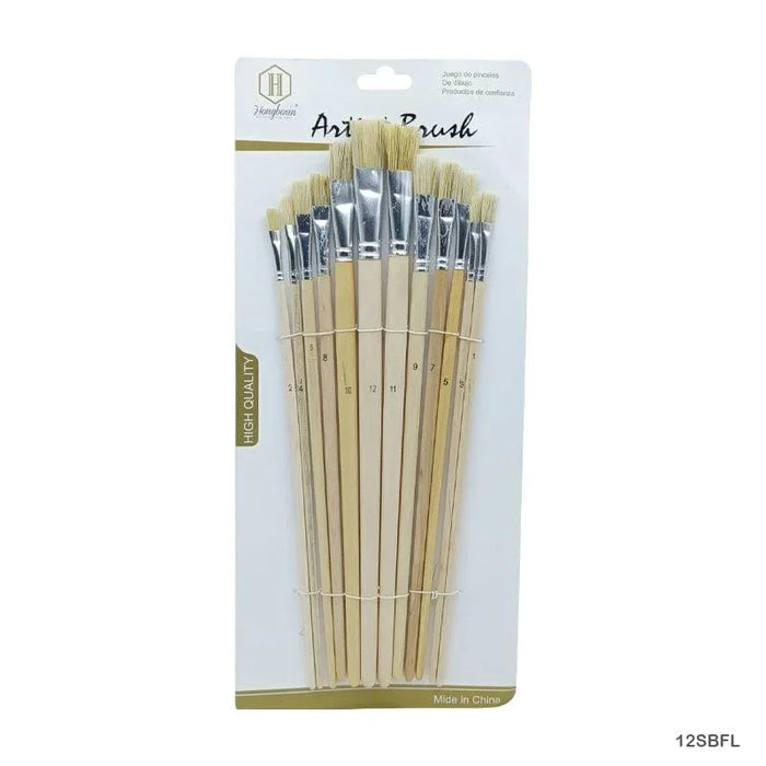 Long Handle Flat Stencil Brushes for Precise Painting (12 Pack)