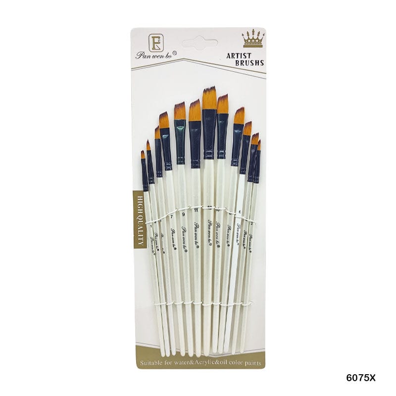 MG Traders Drawing Materials 6075X 12Pc Paint Brush White Handle
