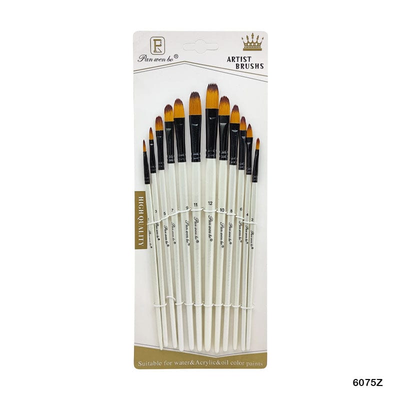 MG Traders Brush 6075Z 12Pc Paint Brush White Handle