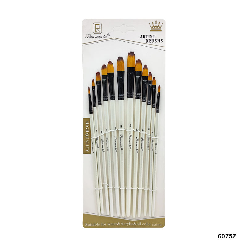 MG Traders Drawing Materials 6075Z 12Pc Paint Brush White Handle