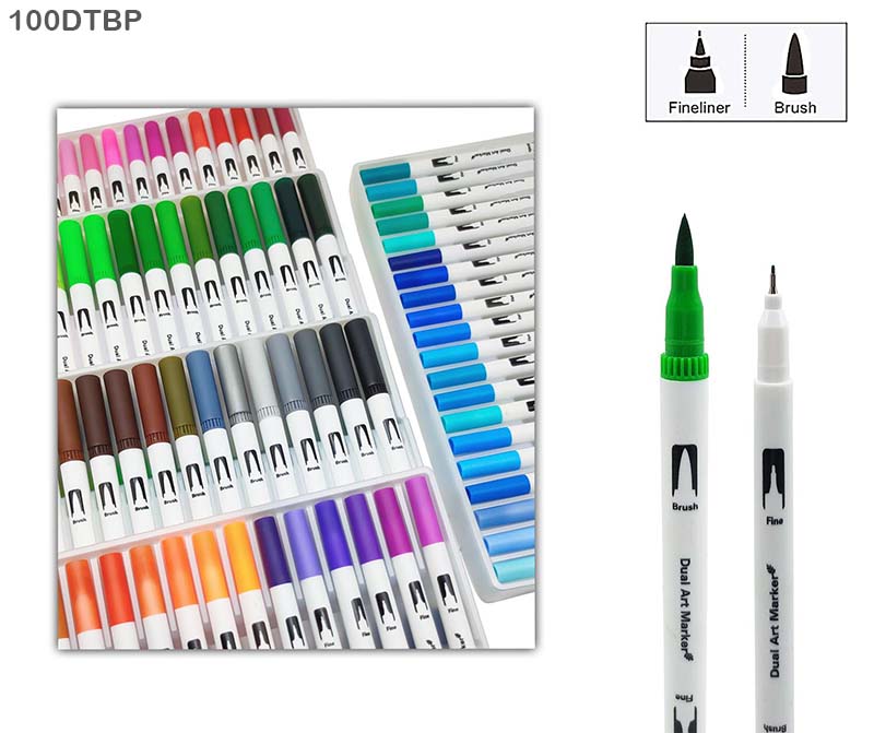 MG Traders Drawing Materials Dual Tip Brush Pen 100 Color Set (100Dtbp)