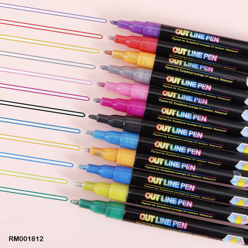MG Traders Drawing Materials Rm001812 12 Color Out Line Pen