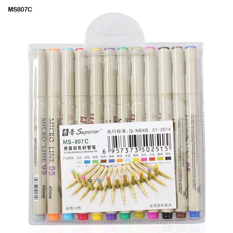 MG Traders Drawing Materials Superior 12 Color Needle Drawing Pen (Sm807C)