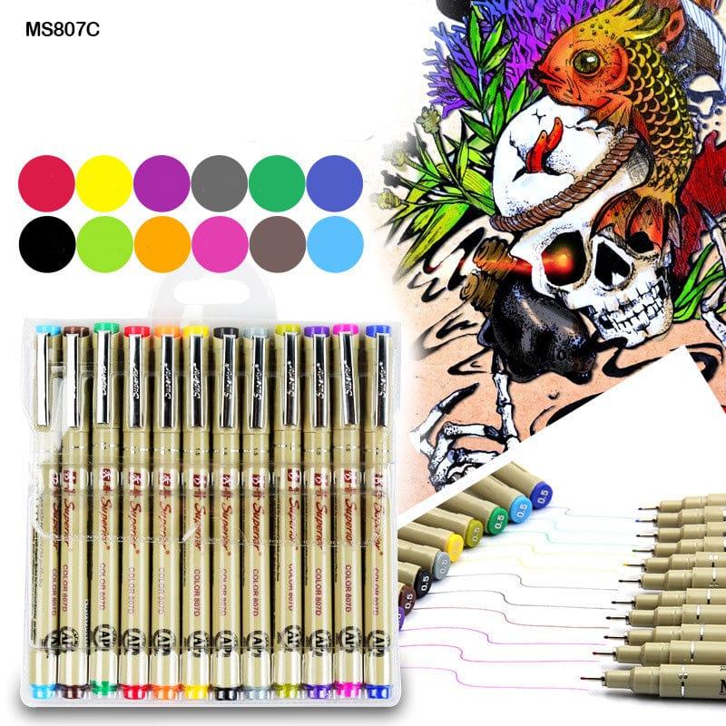 MG Traders Drawing Materials Superior 12 Color Needle Drawing Pen (Sm807C)