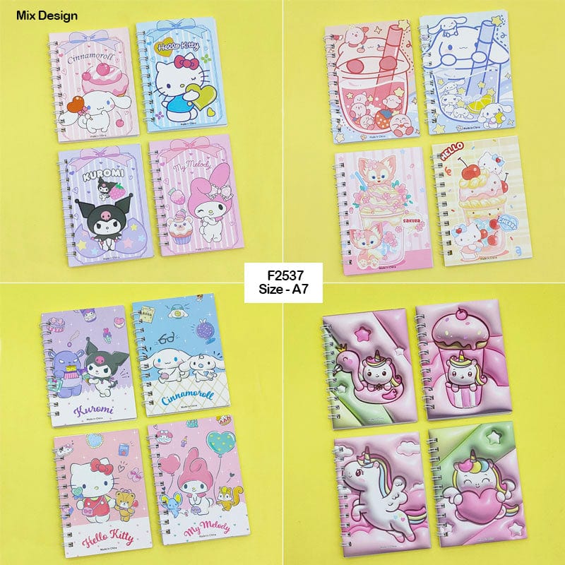 MG Traders Fancy Diary F2537 Mini Spiral Diary Cartoon Print A7 4Pc