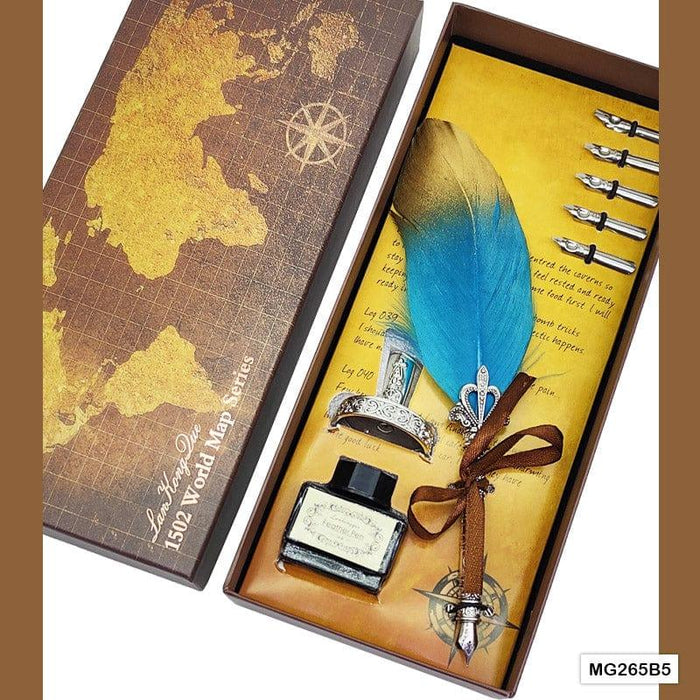 Feather Ink Pen Box Set Silver Mg265B5