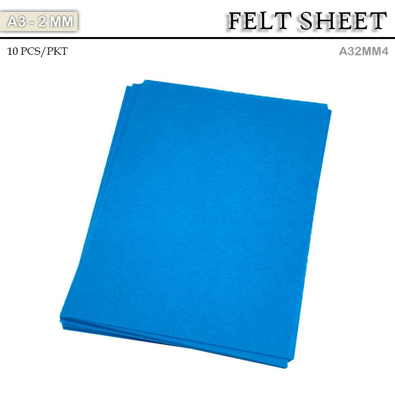 MG Traders Felt Sheet Felt Sheet A3 2Mm Hard Light Blue (A32Mm4) 10Sheet