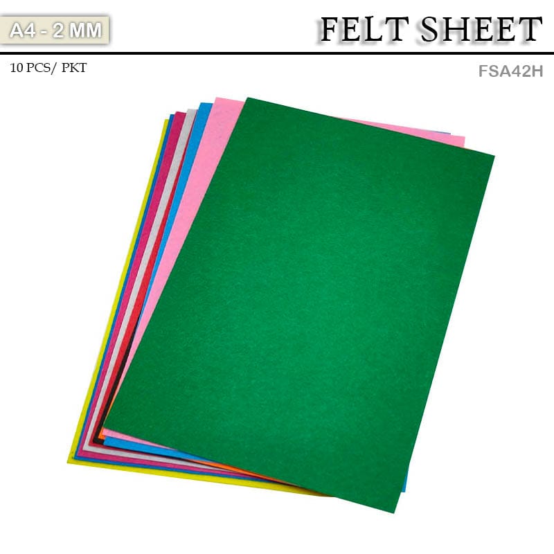 MG Traders Felt Sheet Felt Sheet A4 2Mm Hard Multicolored (Fsa42H) 10Sheet