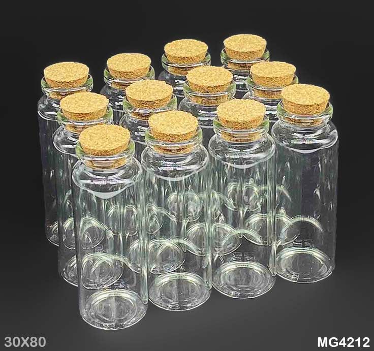 MG Traders Glass Messages Bottle Mg42-12 Message Bottle 12Pcs 30X80Mm