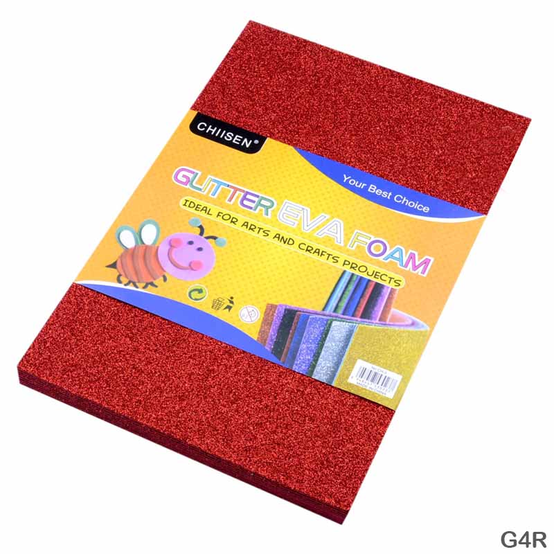 MG Traders Glitter Paper & Foam Sheet Glitter Foam Sheet (G4R) Sticker A3 Red 10Pcs