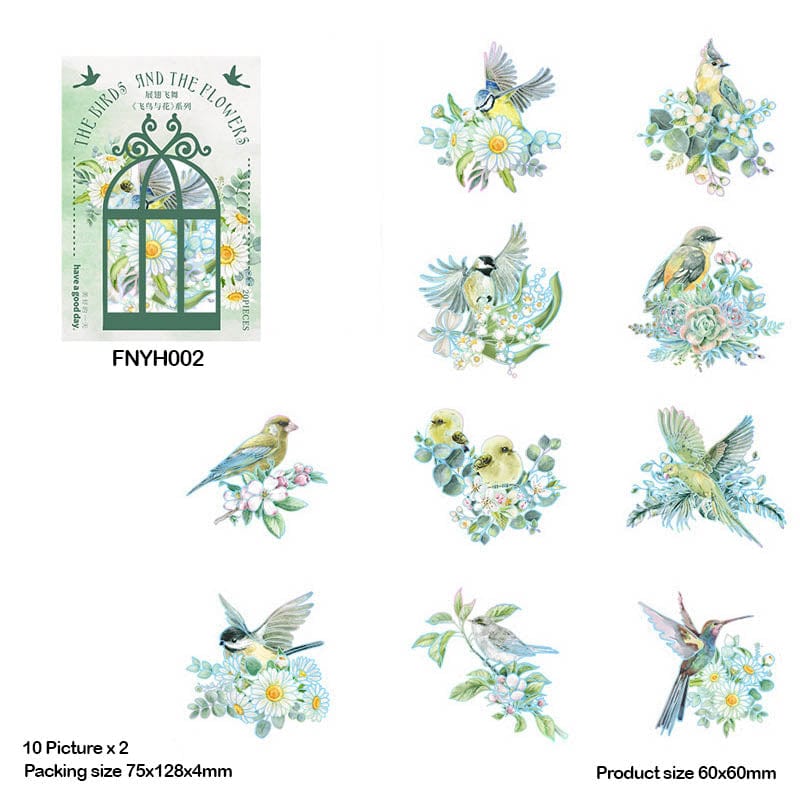 MG Traders Journaling stickers Fnyh002 Birs N Flower Sticker Cutoutss 20Pc