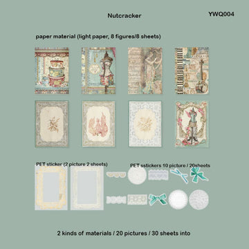 Ywq004 Retro Multi Material Paper Cutout & Stk 30Pc