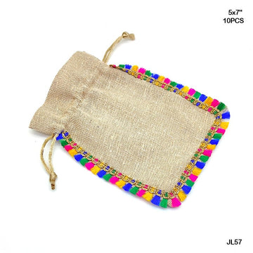 MG Traders Jute Jute Bag With Lace 5X7" 10Pcs Jl57