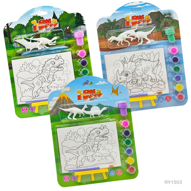 MG Traders Kids Painting Materials Ry1503 Diy Printed Dinosaur Board With Easel Kit (16X12Cm)
