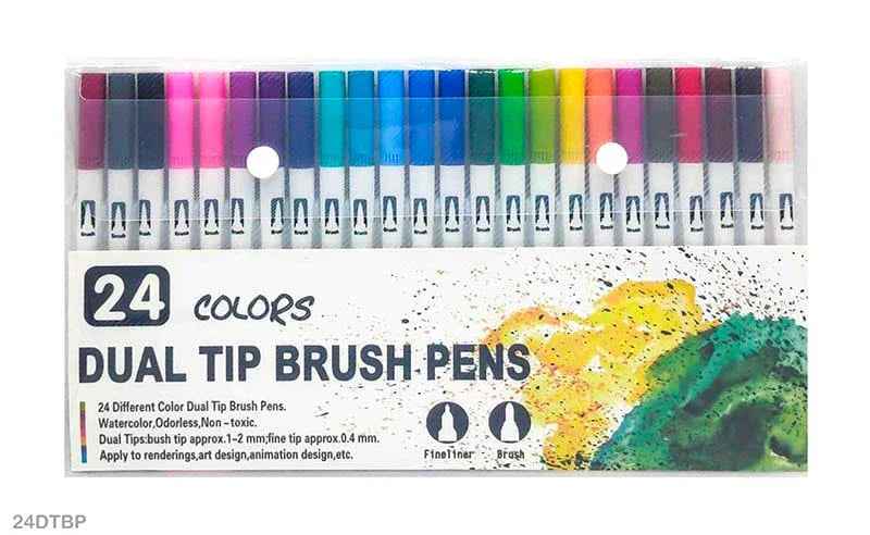 MG Traders Mandala & Art Pens Dual Tip Brush Pen 24 Color Set (24Dtbp)