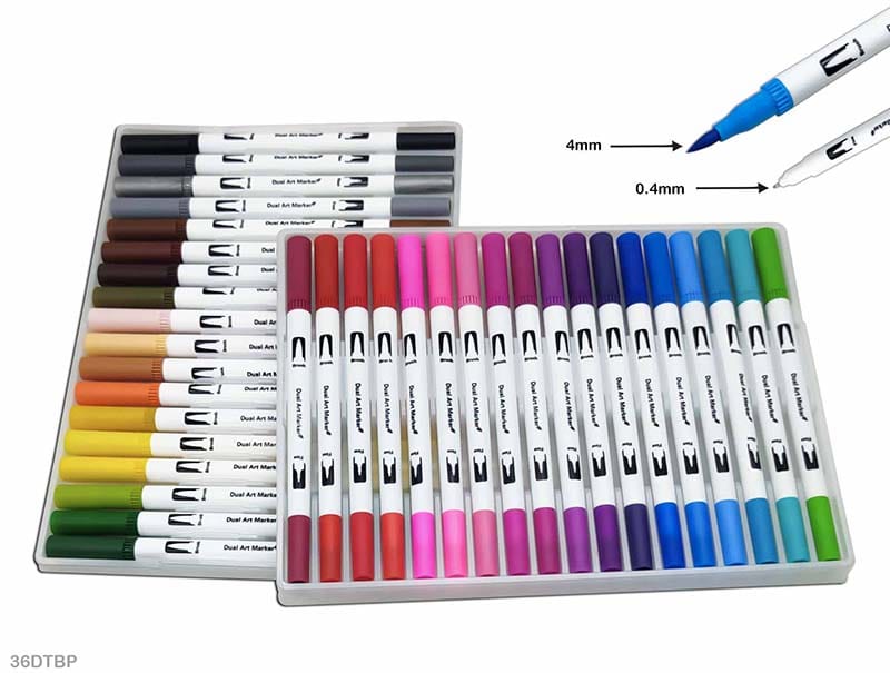 MG Traders Pen Dual Tip Brush Pen 36 Color Set (36Dtbp)