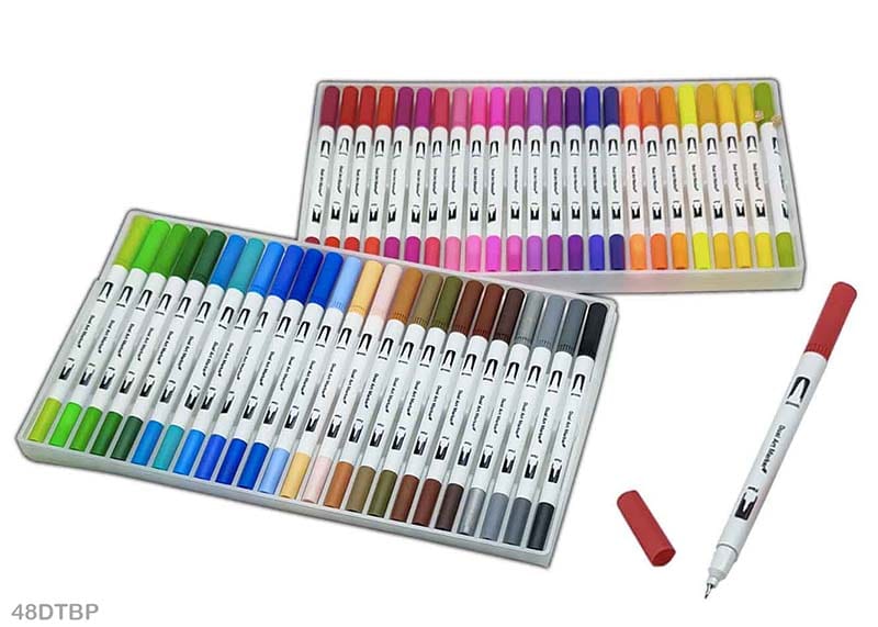 MG Traders Pen Dual Tip Brush Pen 48 Color Set (48Dtbp)