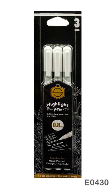 MG Traders Mandala & Art Pens E0430 3Pcs Highlights Pen White 0.8Mm  (Pack of 3)