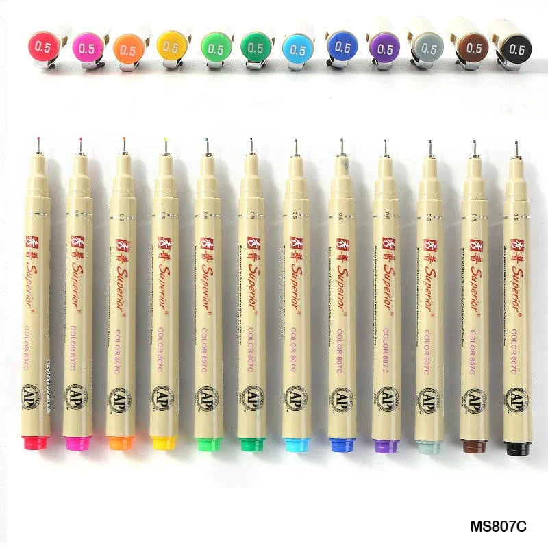 MG Traders Mandala & Art Pens Superior 12 Color Needle Drawing Pen (Sm807C)