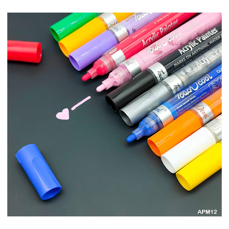 MG Traders Marker Acrylic Paint Marker 12 Mix Color Touch Cool (Apm12)