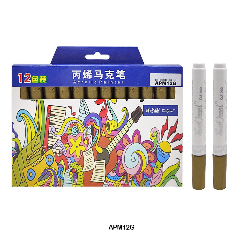 MG Traders Marker Acrylic Paint Marker 12Pc Gold Color Touch Cool (Apm12G)