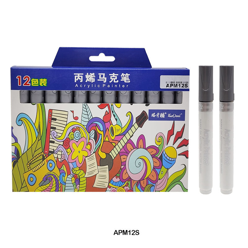 MG Traders Marker Acrylic Paint Marker 12Pc Silver Color Touch Cool (Apm12S)