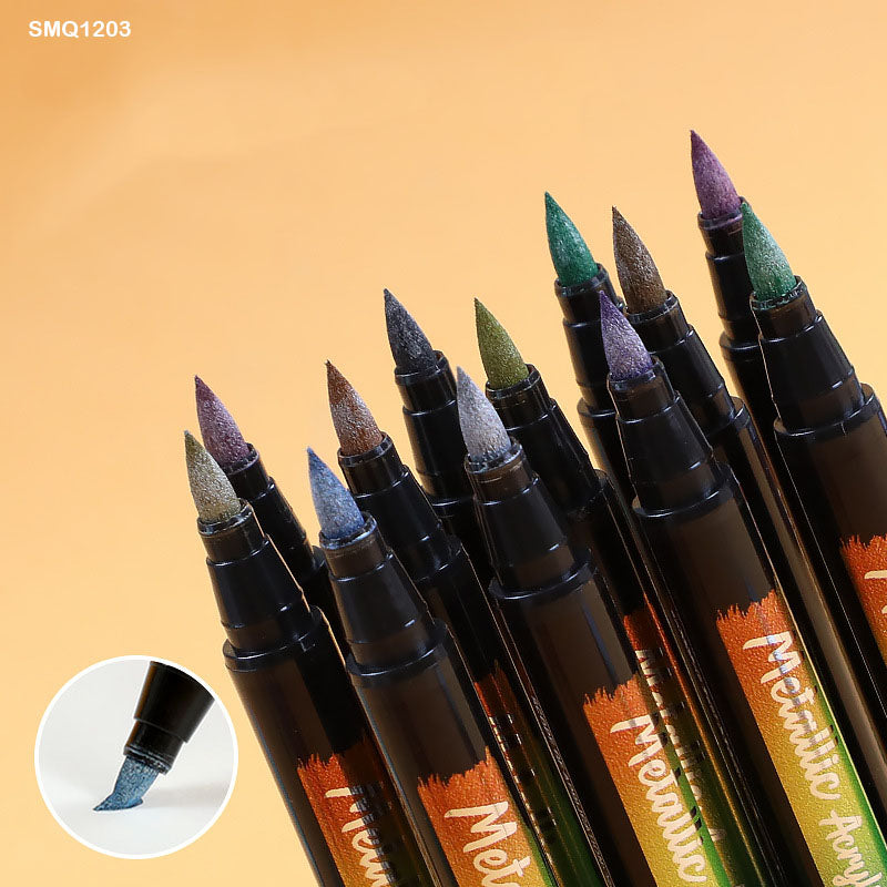 MG Traders Marker Smq1203 Metallic Acrylic Marker 12 Color Brush Tip