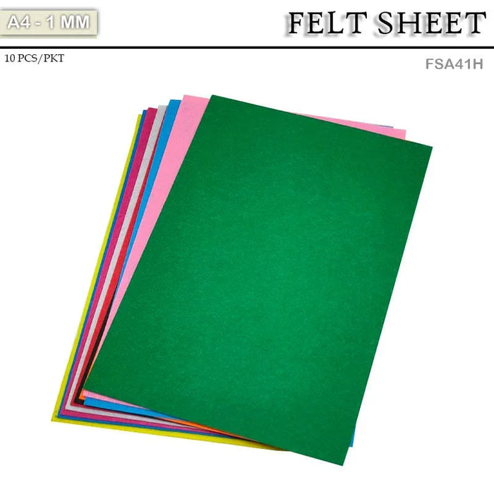 A4 Multicolored Felt Sheets - 1mm Thick (10 Sheets)