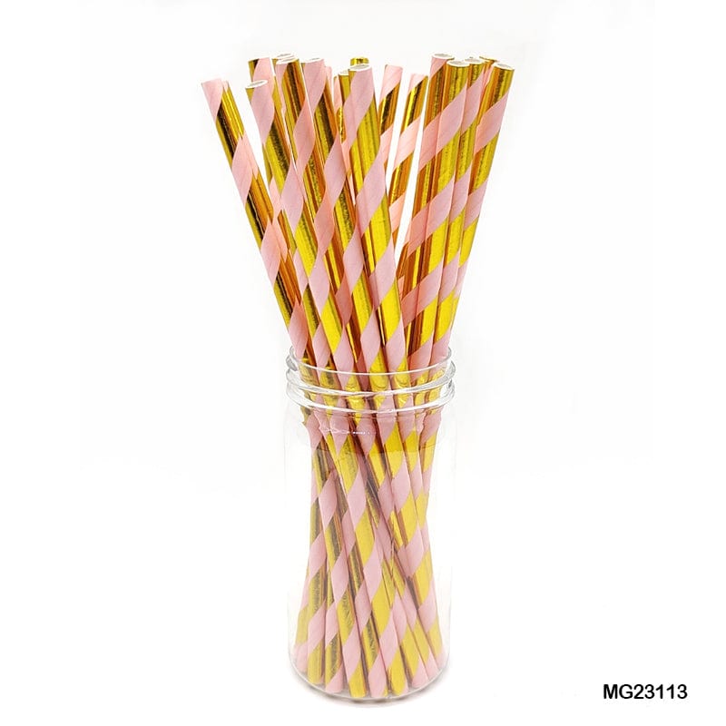 MG Traders Pack Balloon & Party Products Paper Straw Foiled Stripe 25Pcs (Mg231-13)  (Contain 1 Unit)