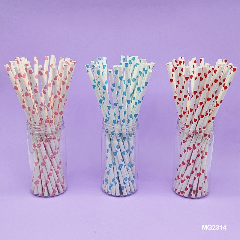 MG Traders Pack Balloon & Party Products Paper Straw Plain Heart 25Pcs (Mg231-4)  (Contain 1 Unit)