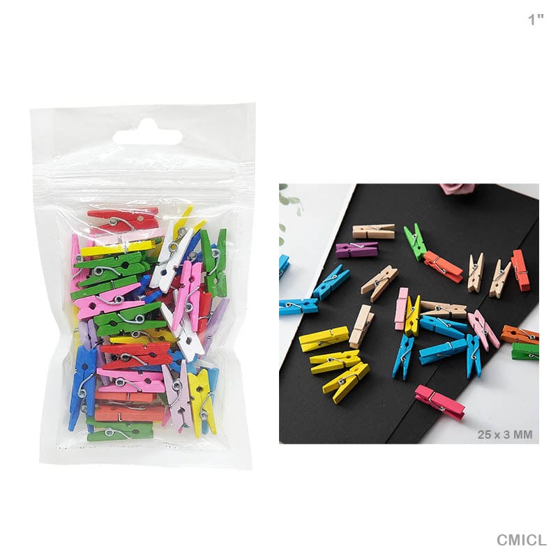 MG Traders Pack Clip Clip 50Pc Mini Color 1" Wooden (Cmicl)  (Contain 1 Unit)