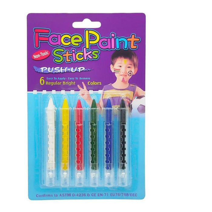 Push Up Non-Toxic Face Paint Sticks - 6 Regular Bright Colors