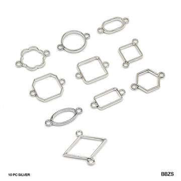 MG Traders Pack Jewellery Bbzs Bezels Mix Shape Set 10Pc Silver  (Contain 1 Unit)