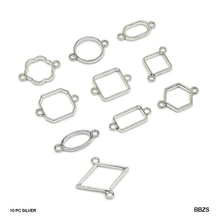 Silver Mixed Shape Bezel Set - 10 Pieces for Jewelry & Resin Crafts