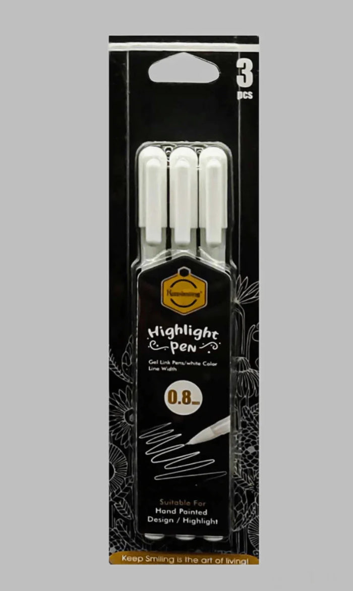 3Pcs Highlights Pen White 0.8Mm  (Contain 1 Unit)  Code  E0430