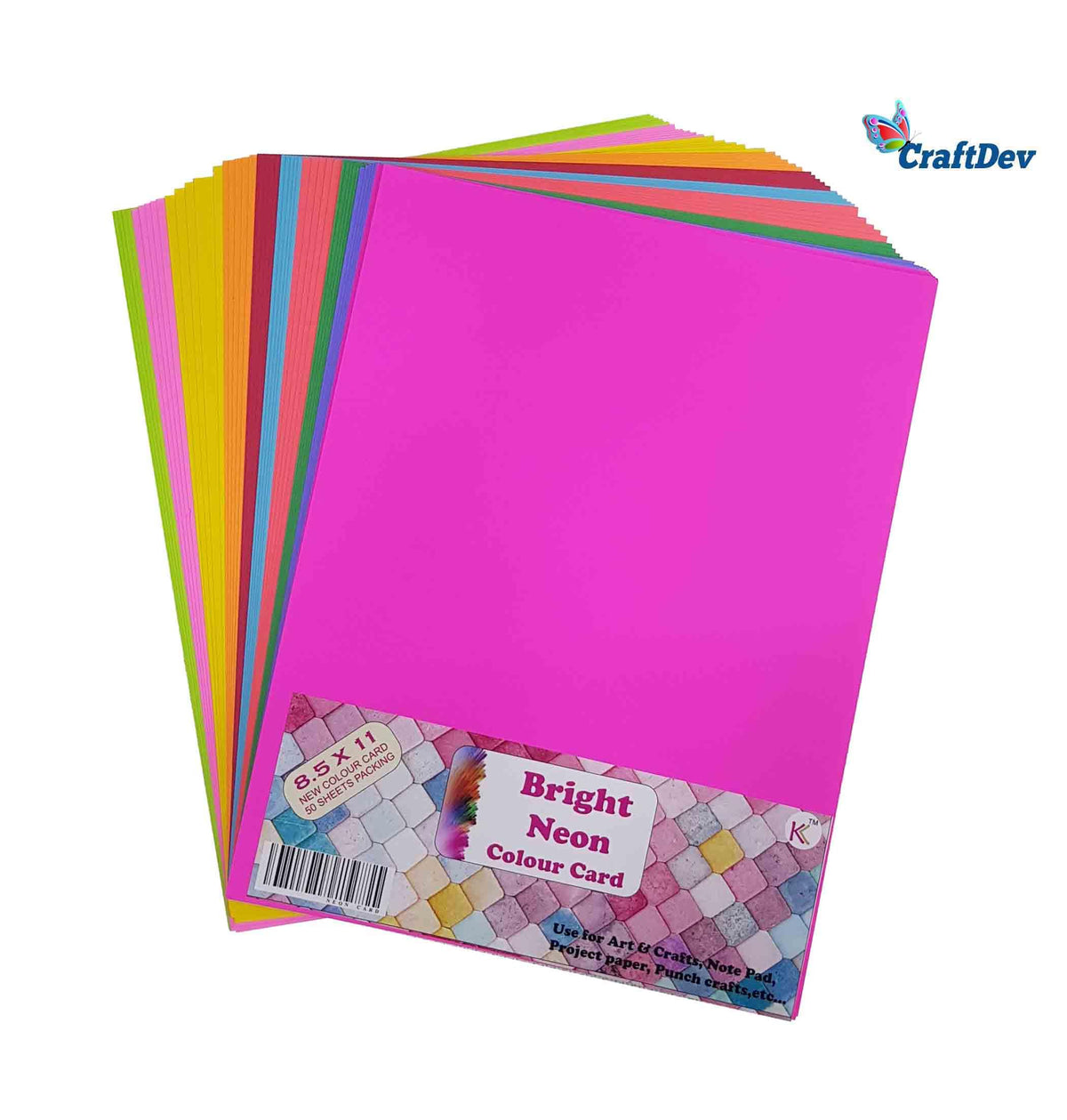 Bright Neon Colour  Card Multi 50 Sheets 8.5X11  (Contain 1 Unit)