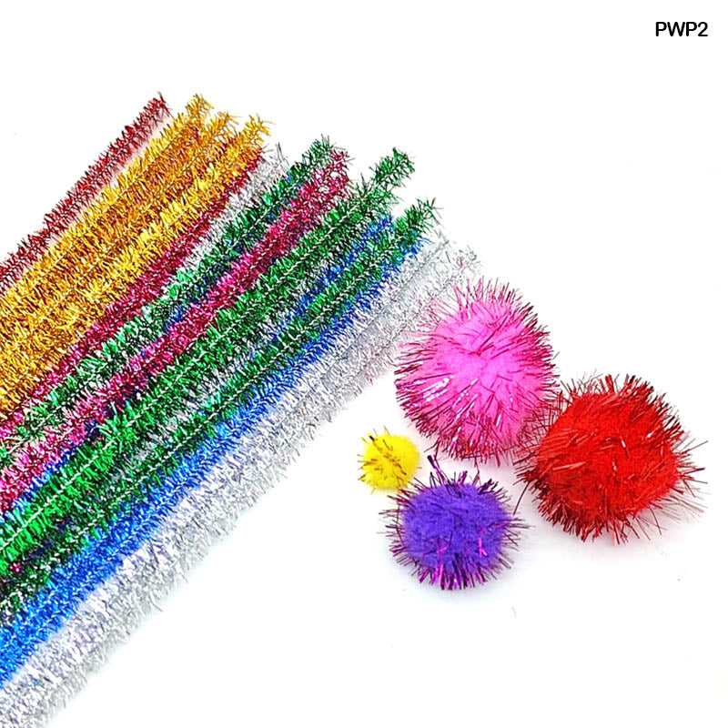 MG Traders Pack Pompom & Pipe cleaner Pipe Cleaner With Pompom Glitter (Pwp2)  (Contain 1 Unit)