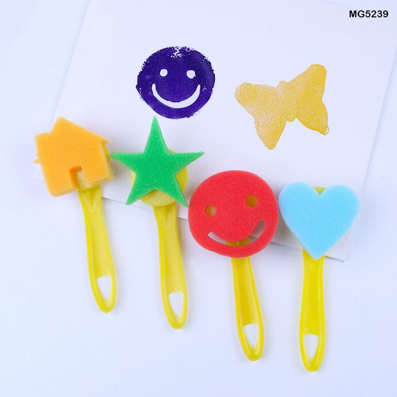 MG Traders Pack Stamp 4Pc Sponge Stamp Design Handle (Mg5239)  (Contain 1 Unit)