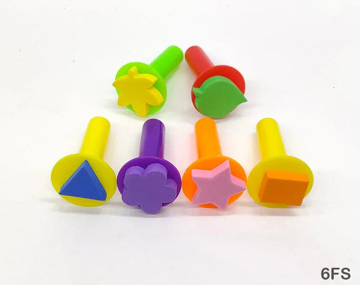 6 Geometric Shape Foam Stamps with Long Handles for Kids' Crafts