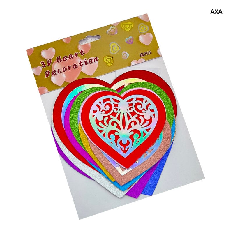 MG Traders Pack Stickers Axa 3D Heart Decoration Glitter Journaling Sticker 12 Heart  (Contain 1 Unit)